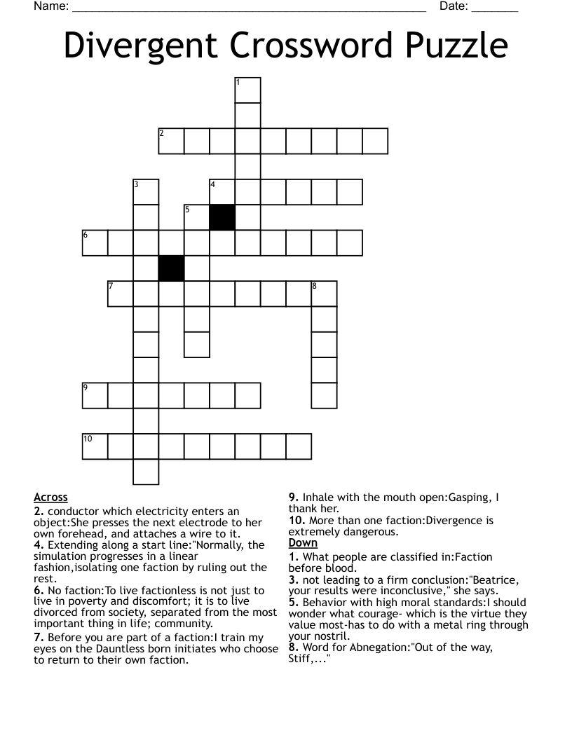 Divergent Crossword Puzzle