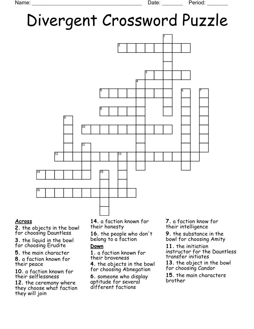 Divergent Crossword Puzzle