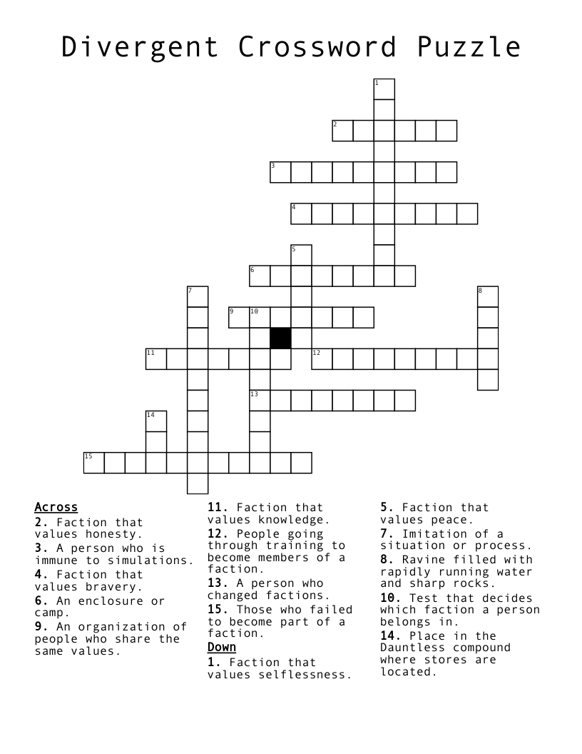Divergent Crossword Puzzle