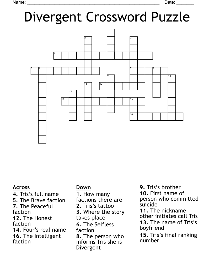 Divergent Crossword Puzzle 