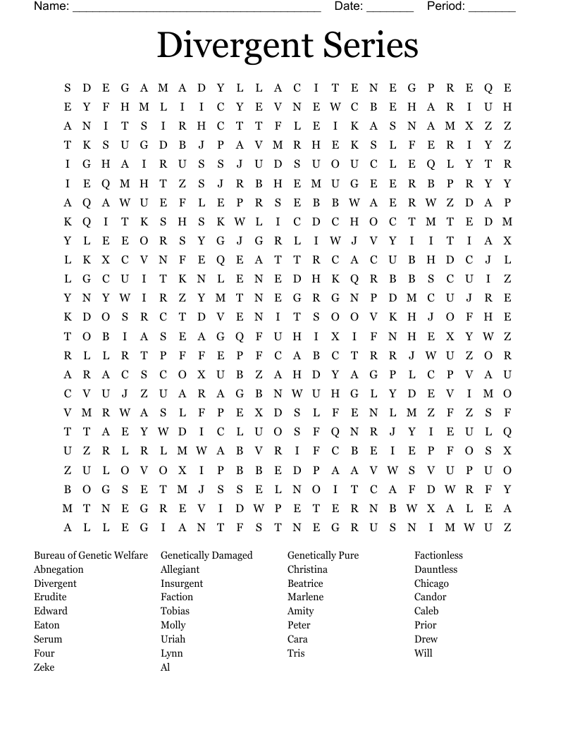 Divergent Series Word Search