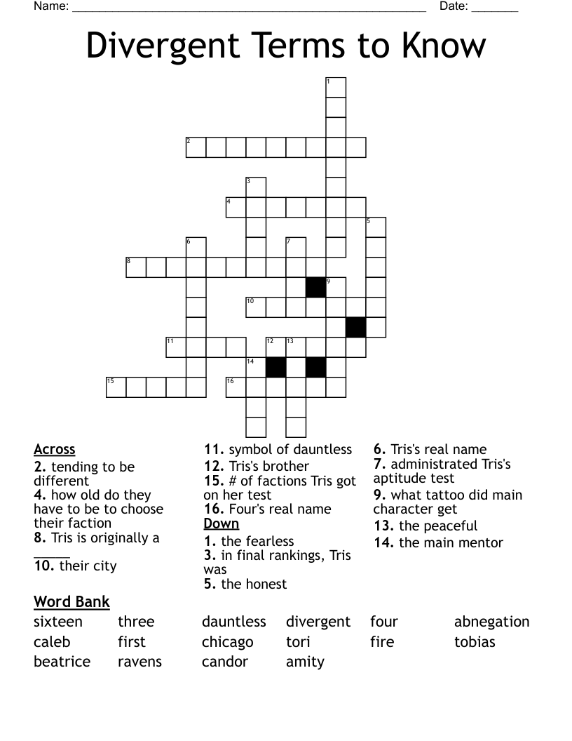 Divergent Terms to Know Crossword