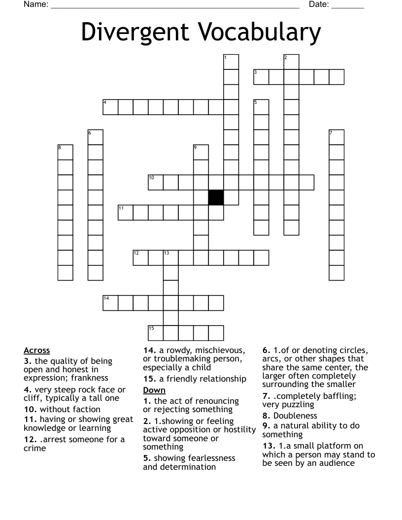 Divergent Vocabulary Crossword