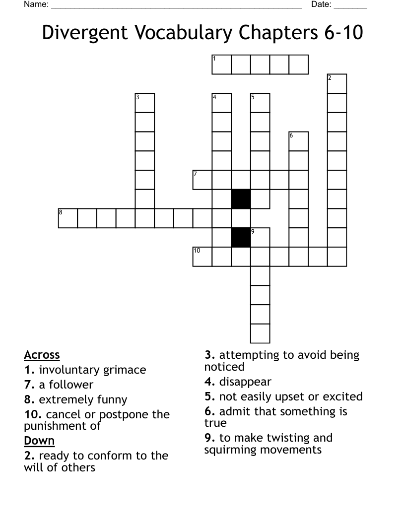 Divergent Vocabulary Chapters 6-10 Crossword