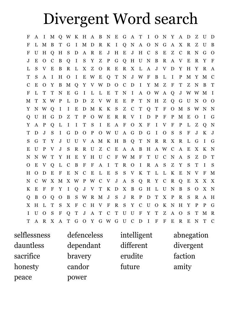 Divergent Word search