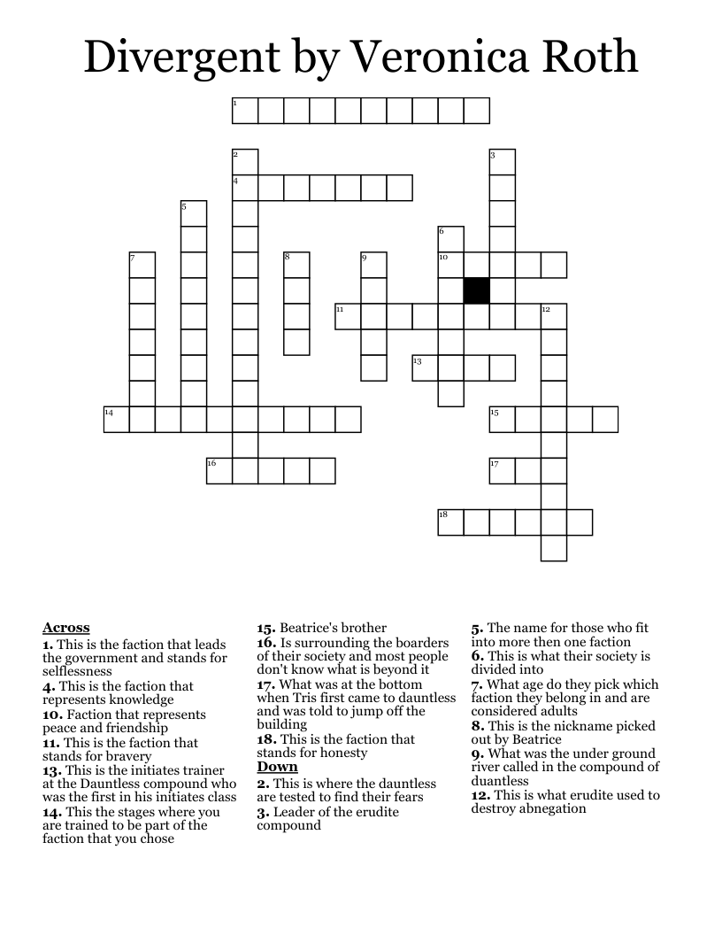Divergent by Veronica Roth Crossword