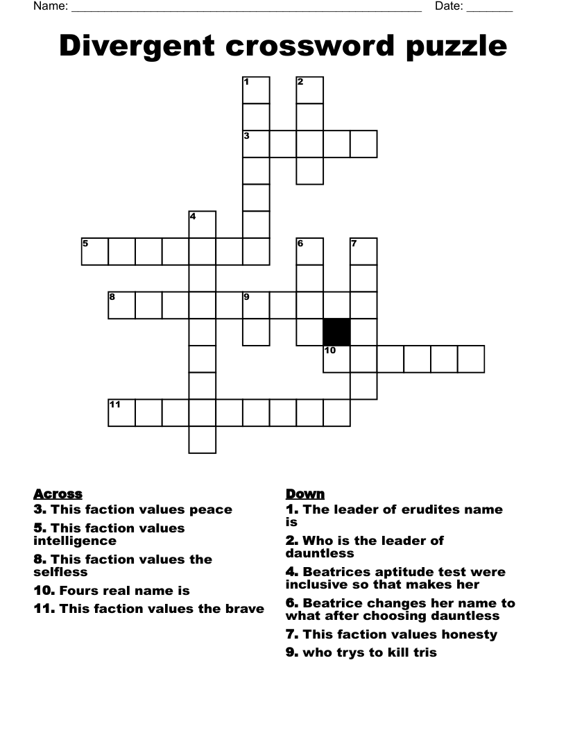 Divergent crossword puzzle