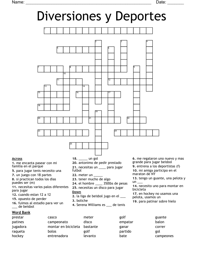 Diversiones y Deportes Crossword