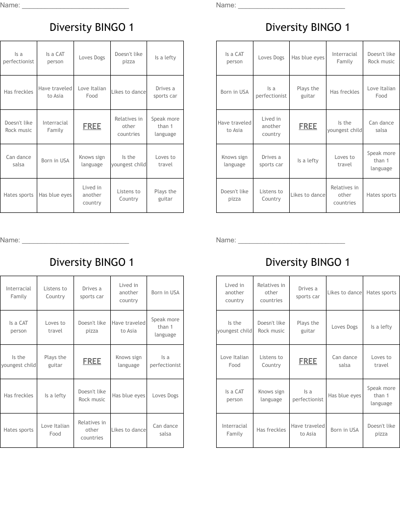 Diversity BINGO 1