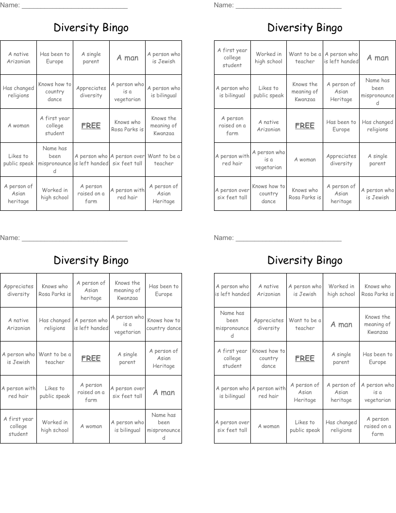 Diversity Bingo