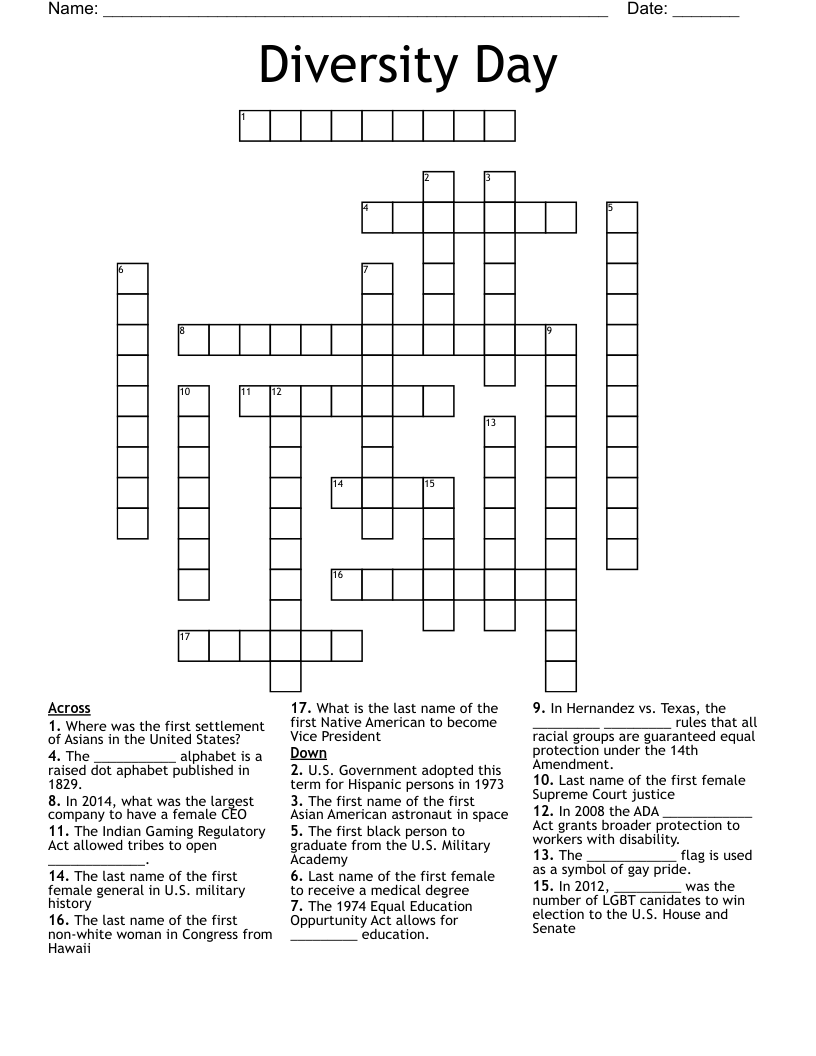 Diversity Day Crossword