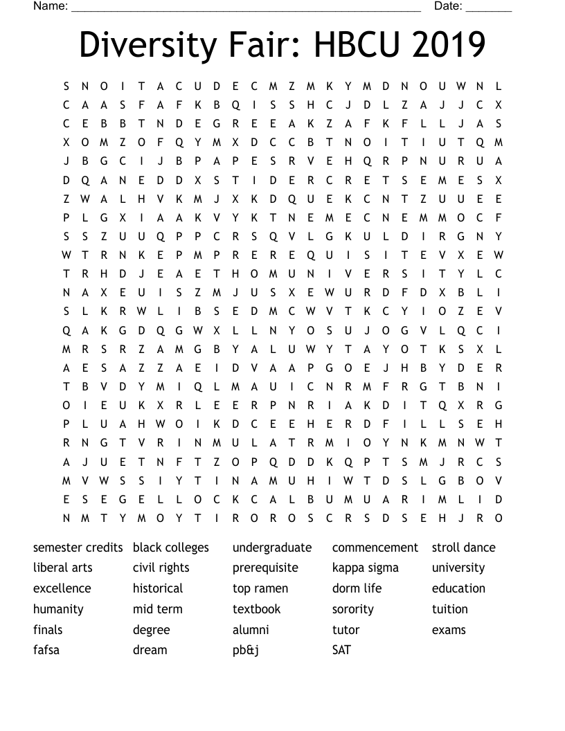 Diversity Fair: HBCU 2019 Word Search
