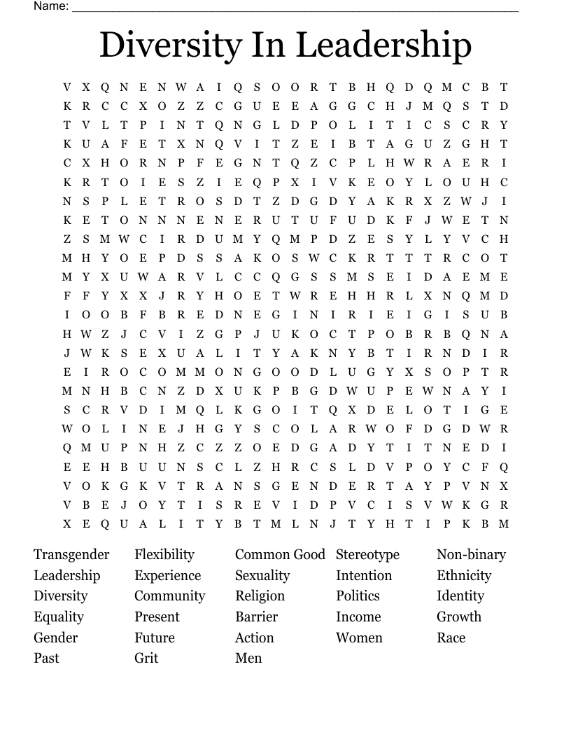 Diversity In Leadership Word Search