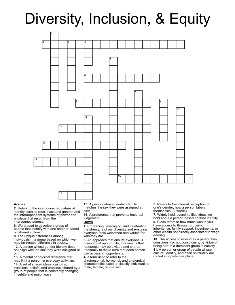 Diversity, Inclusion, & Equity Crossword