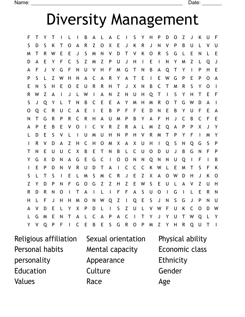 Diversity Management Word Search