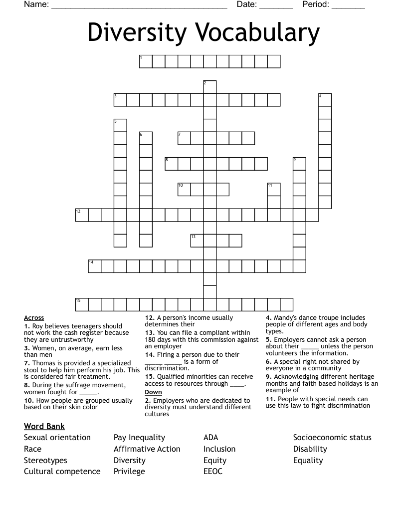 Diversity Vocabulary Crossword