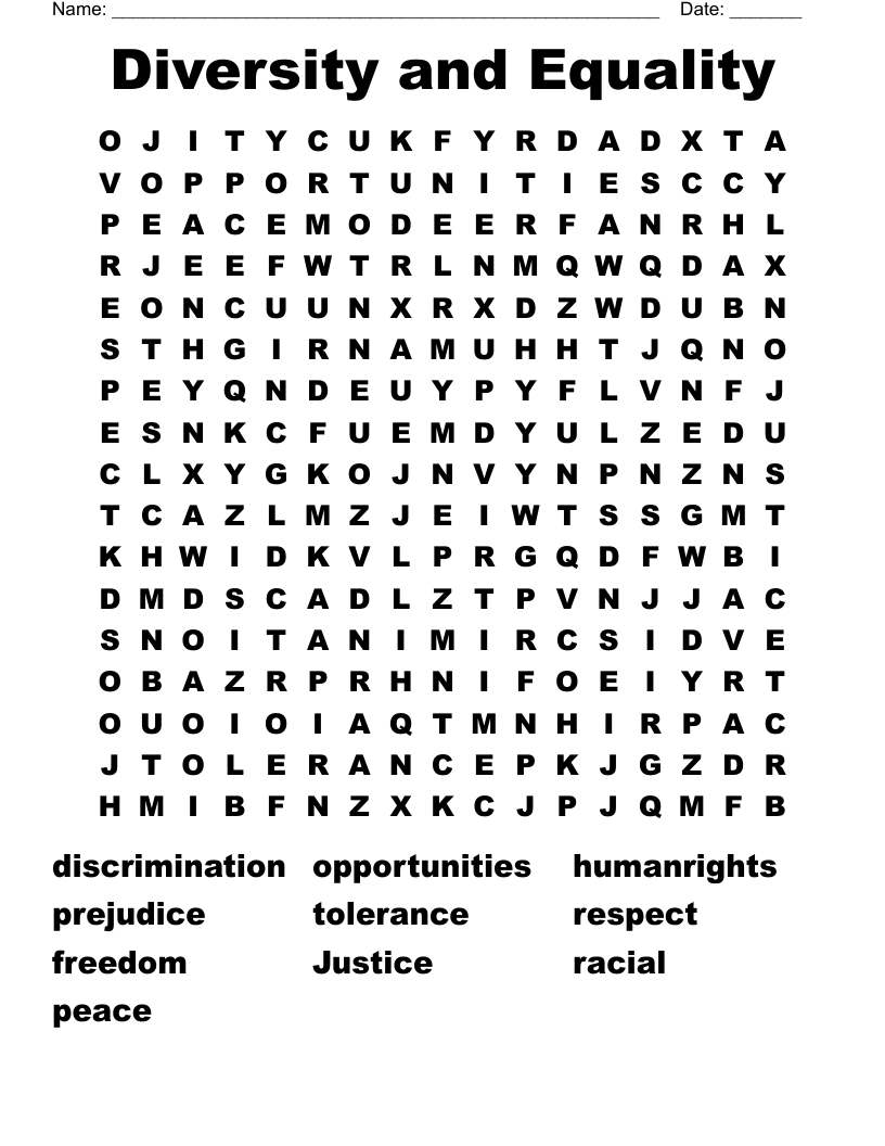 Diversity and Equality Word Search