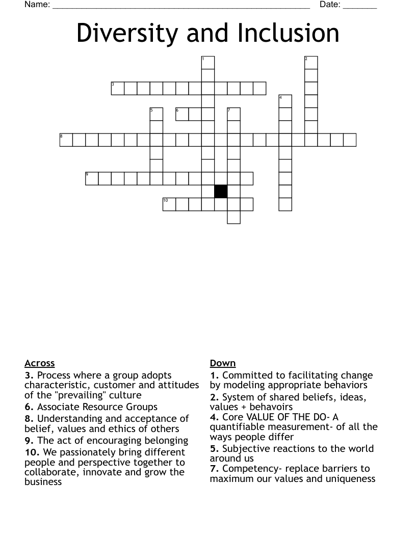 Diversity and Inclusion Crossword