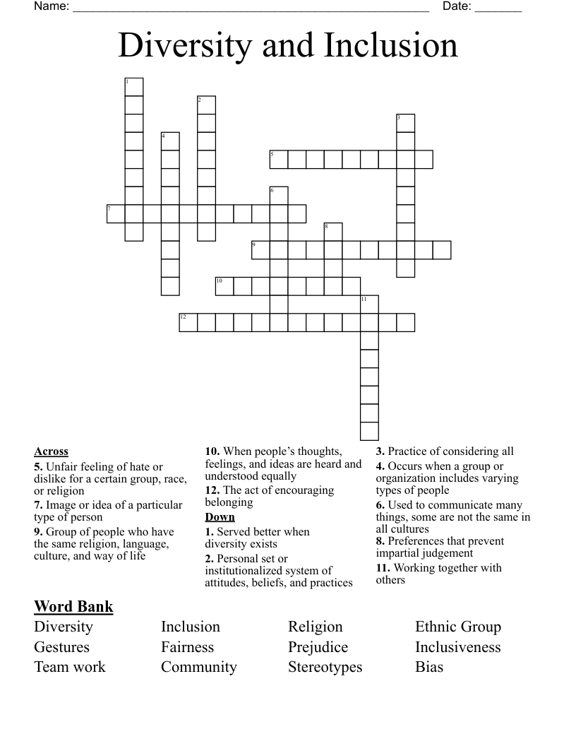 Diversity and Inclusion Crossword