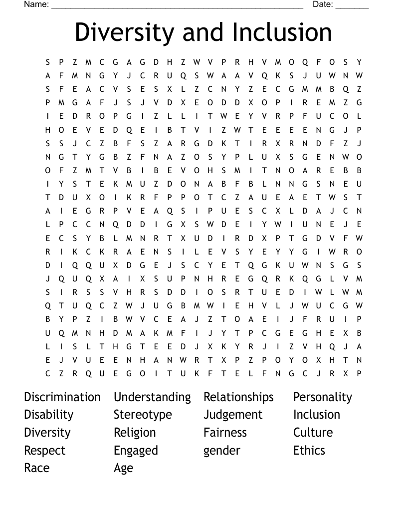 Diversity and Inclusion  Word Search