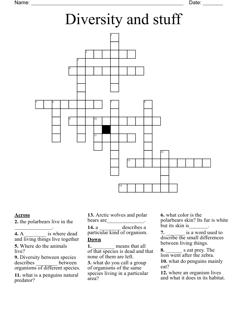 Diversity and stuff Crossword