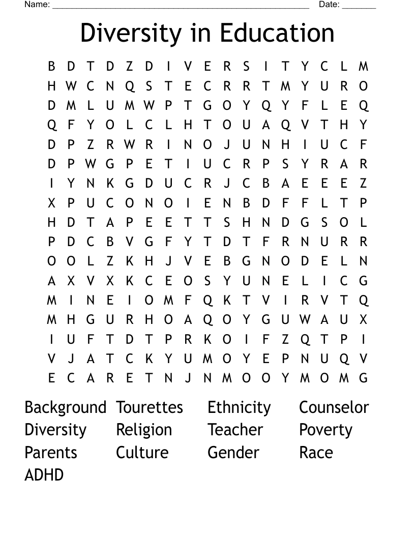 Diversity in Education Word Search
