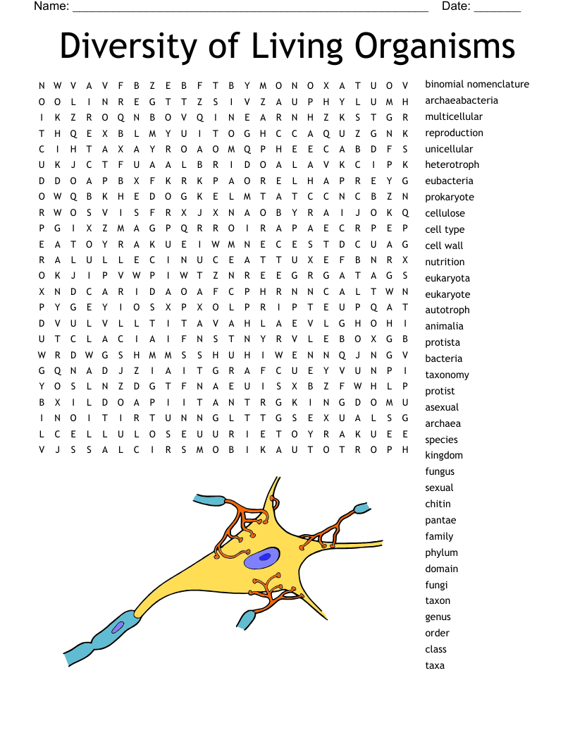 Diversity of Living Organisms Word Search