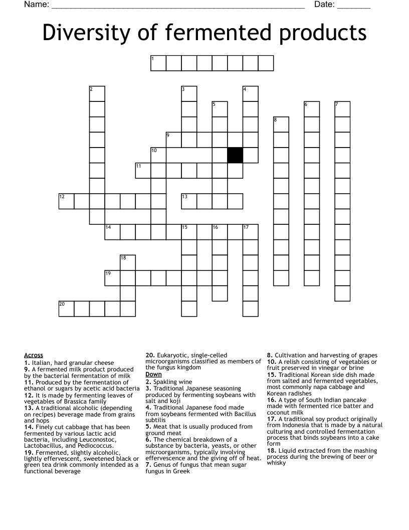 Diversity of fermented products Crossword