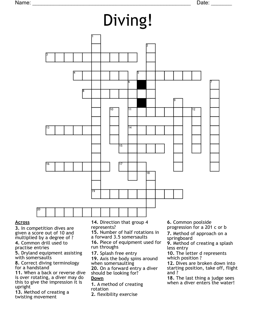 Diving!  Crossword
