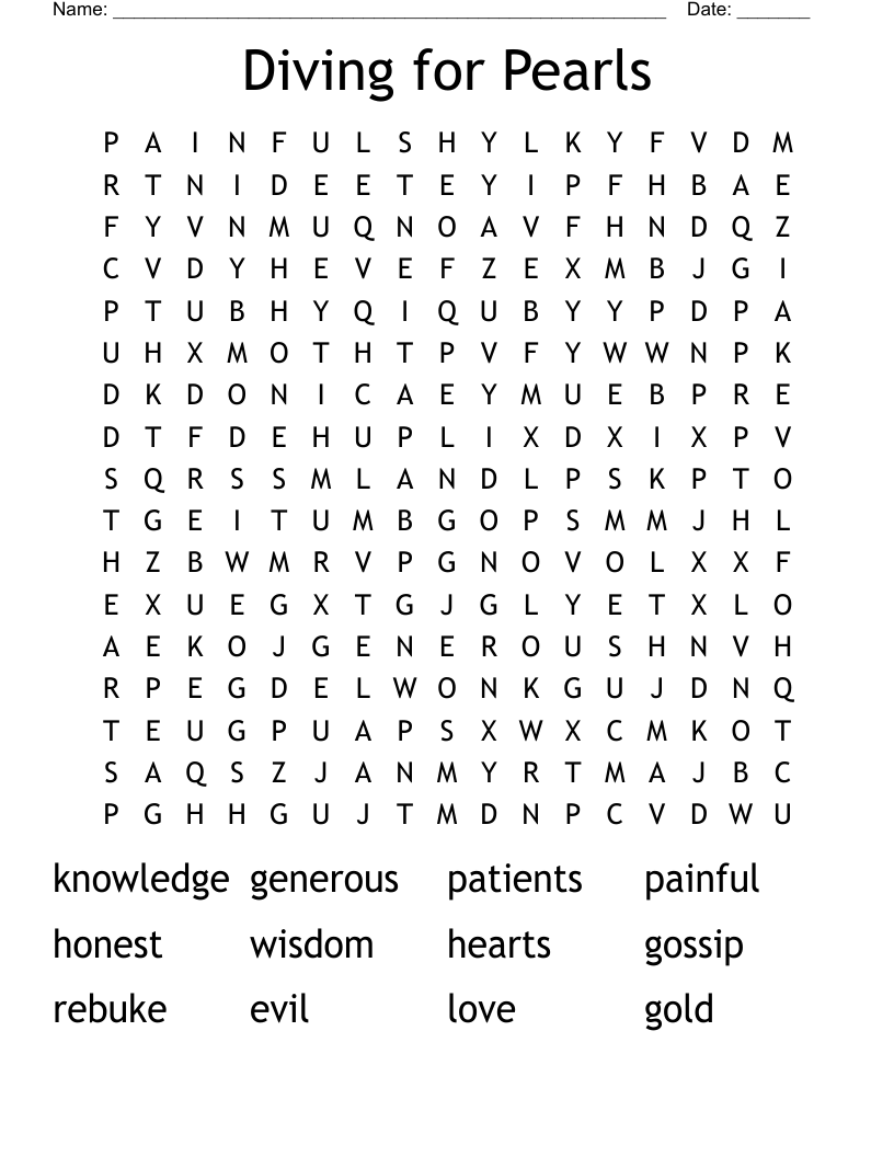 Diving for Pearls Word Search