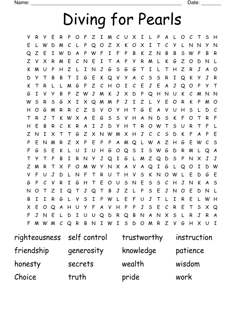 Diving for Pearls Word Search