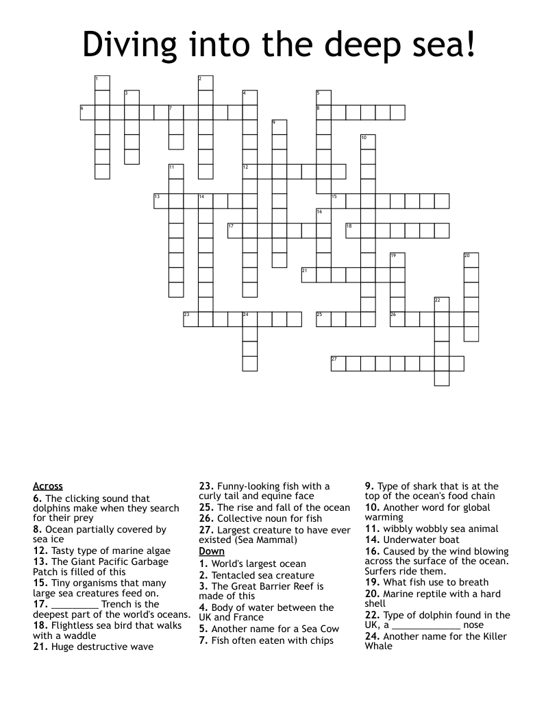 Diving into the deep sea! Crossword