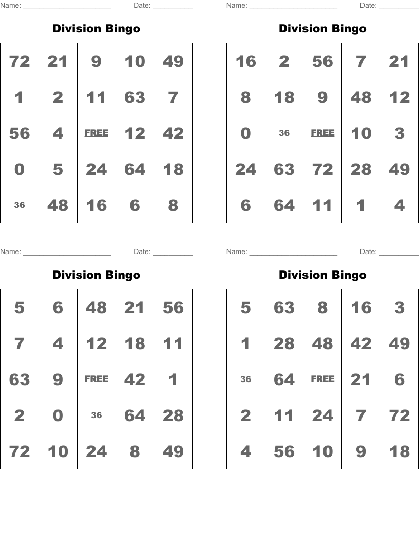 Division Bingo