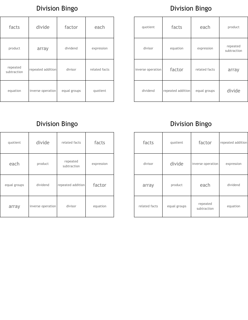 Division Bingo