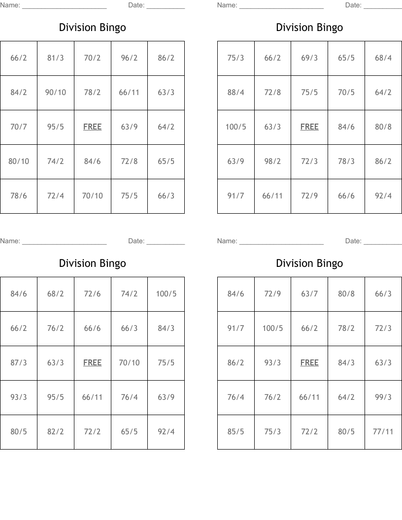 Division Bingo 