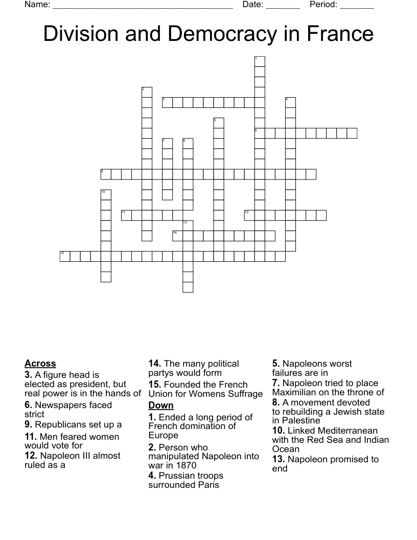 Division and Democracy in France Crossword