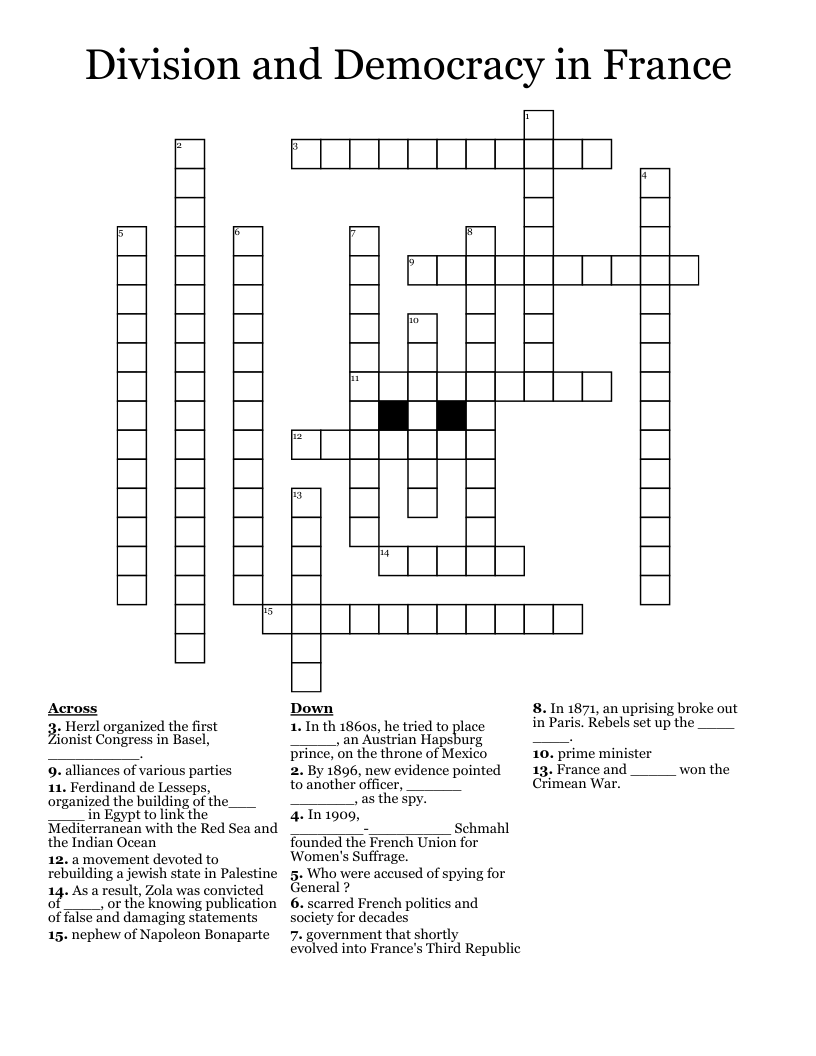 Division and Democracy in France Crossword