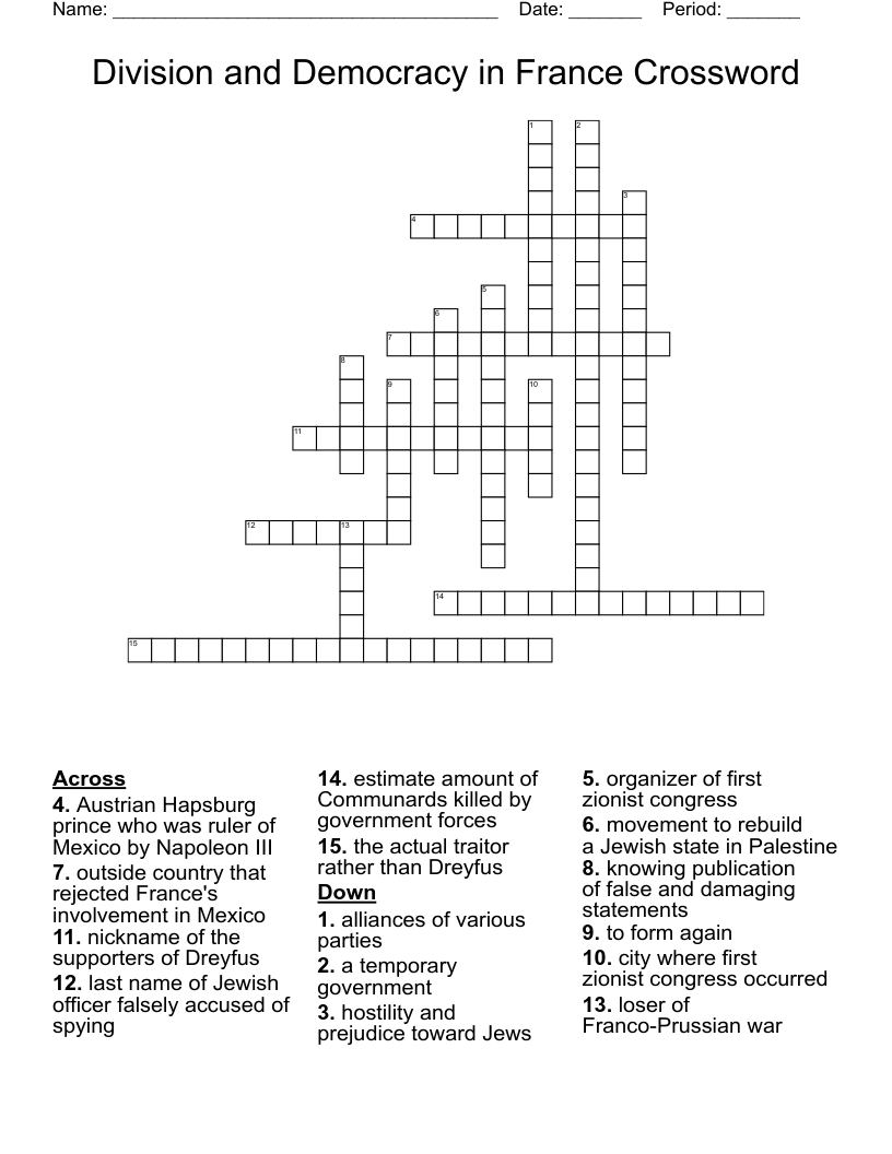 Division and Democracy in France Crossword