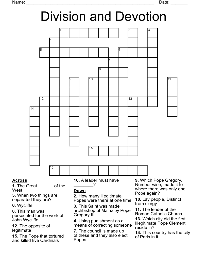 Division and Devotion Crossword