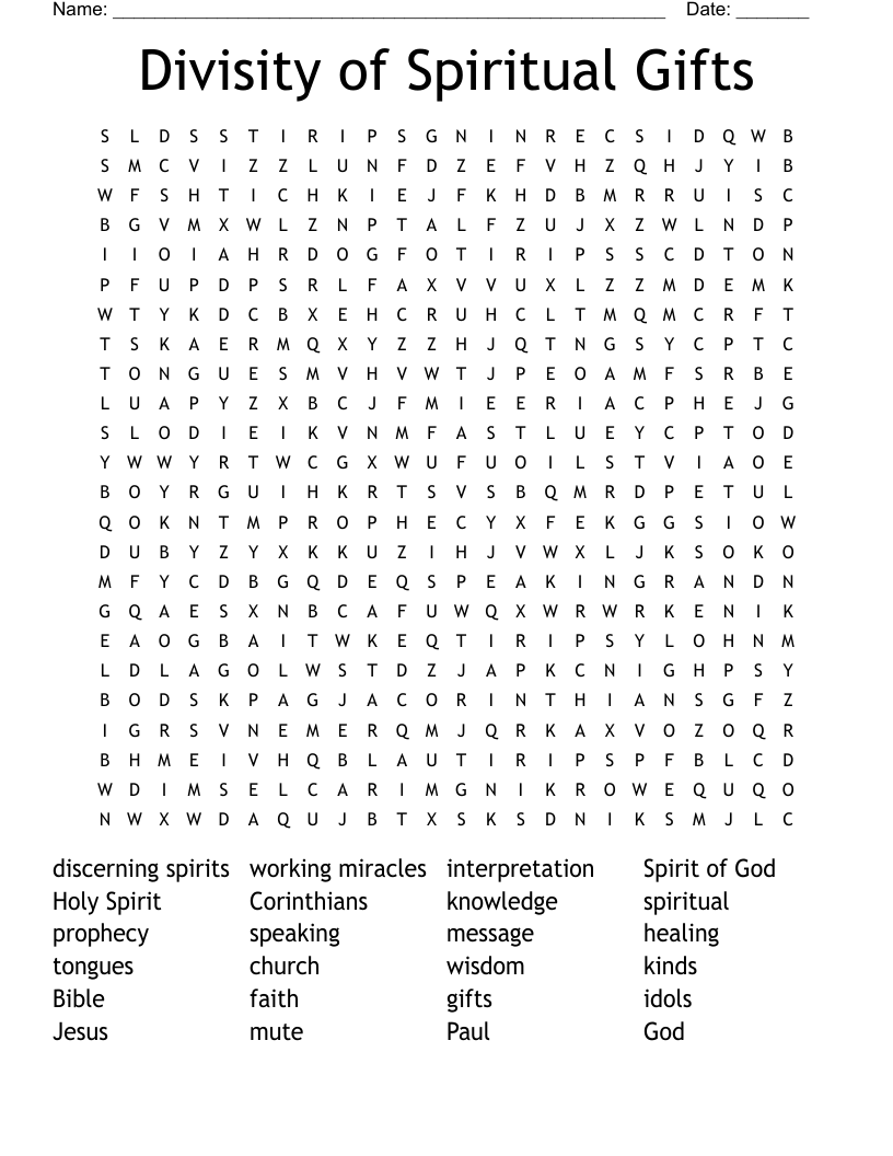 Divisity of Spiritual Gifts Word Search