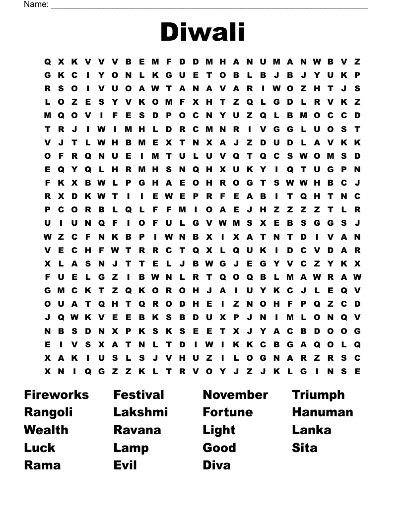 Diwali Word Search