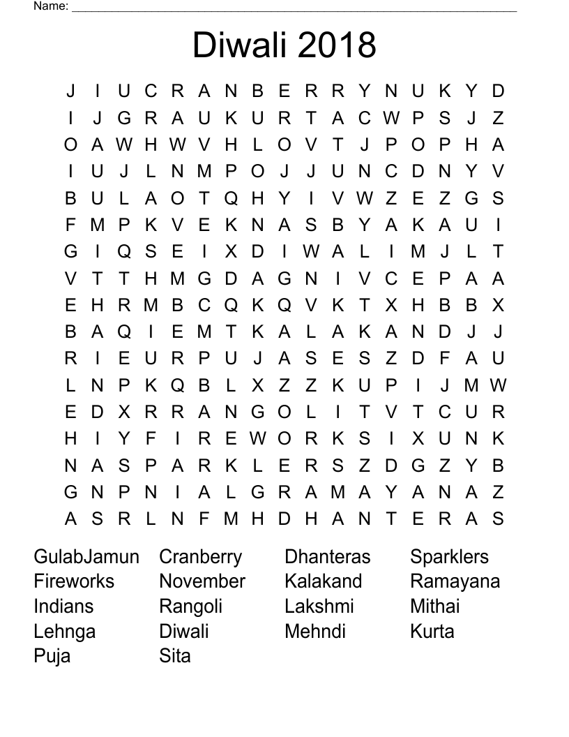 Diwali 2018 Word Search