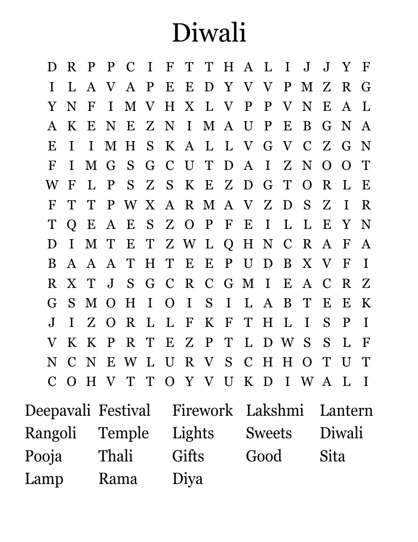 Diwali Word Search