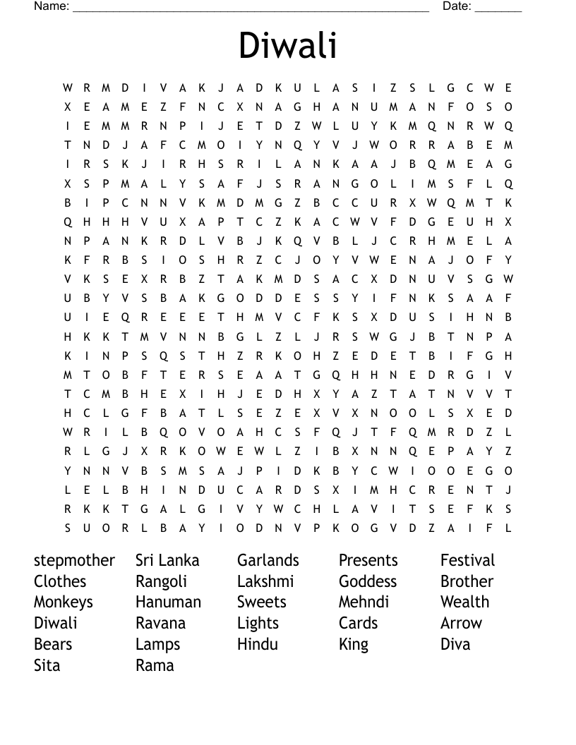 Diwali Word Search