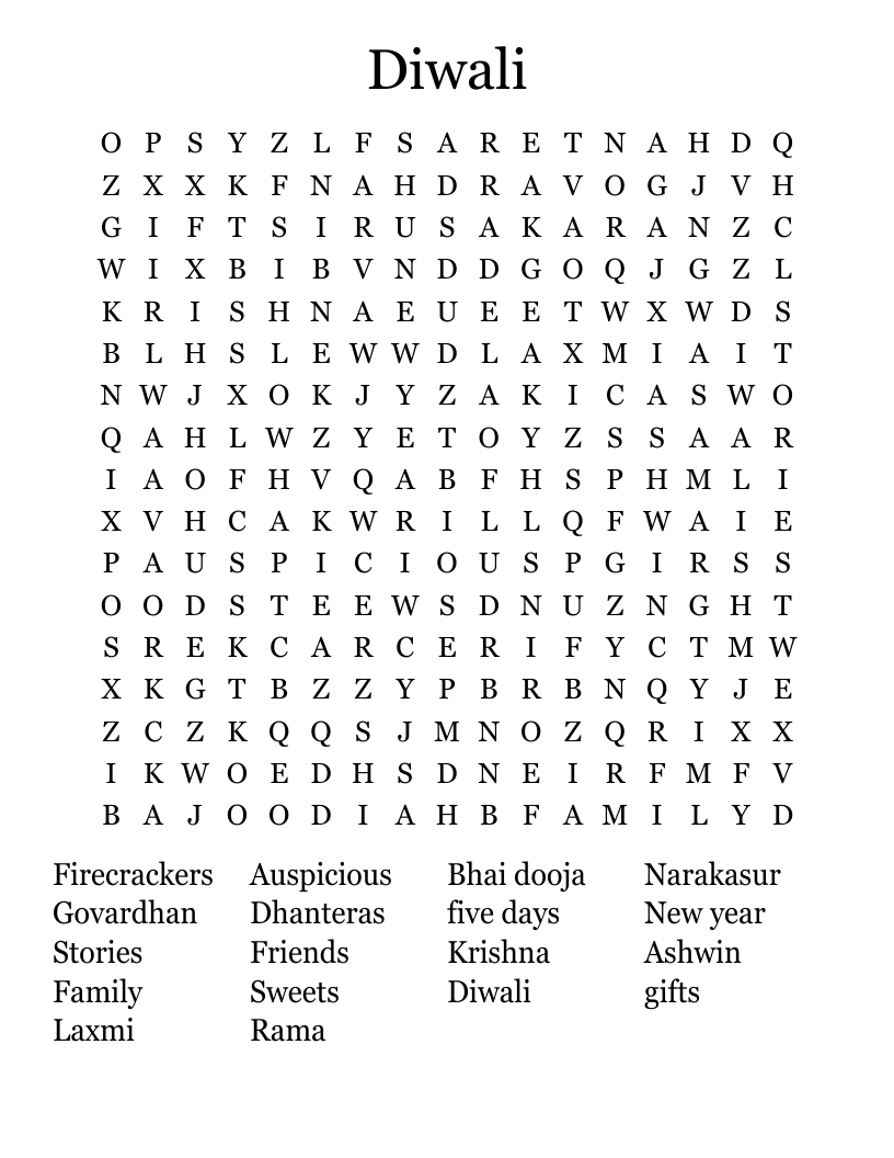 Diwali Word Search