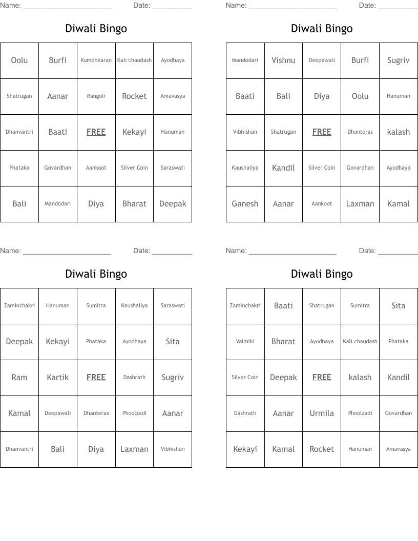 Diwali Bingo