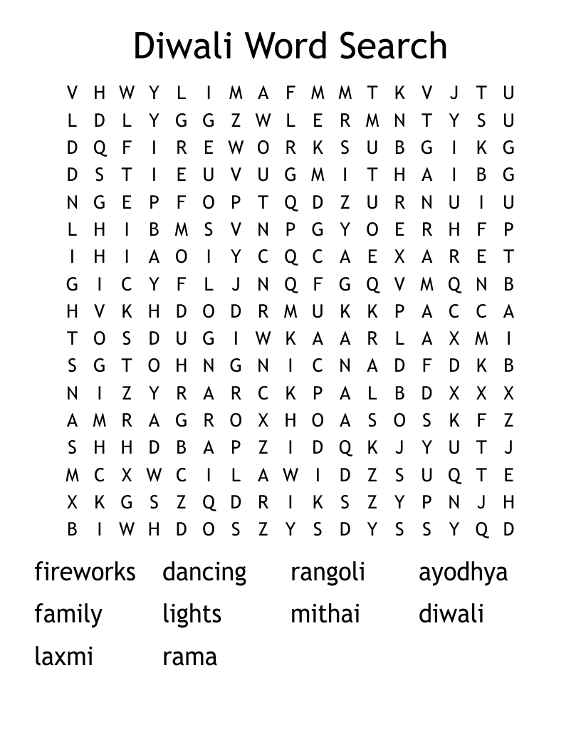 Diwali Word Search