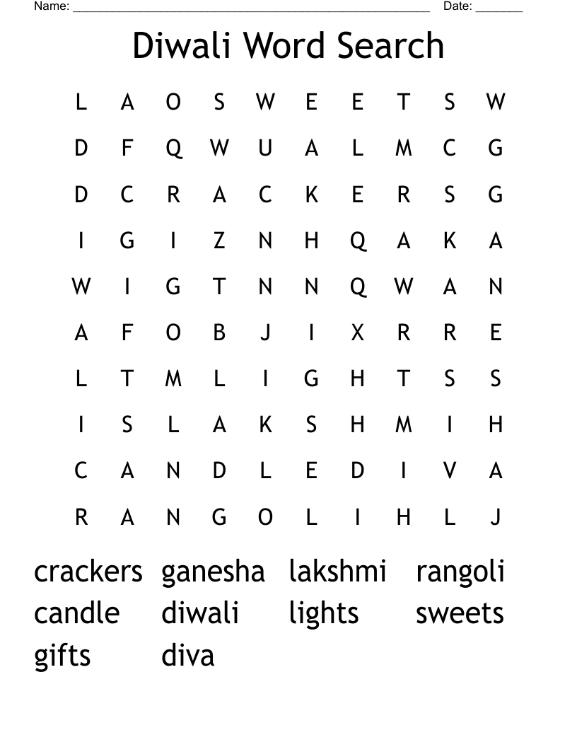 Diwali Word Search