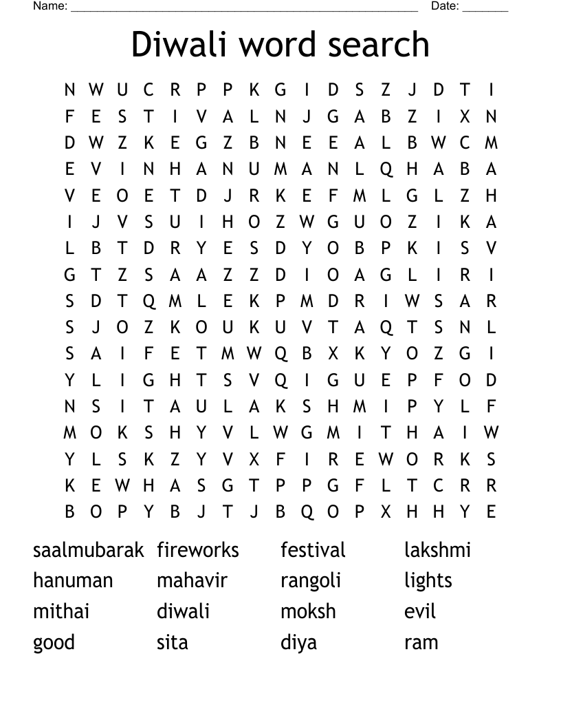 Diwali word search