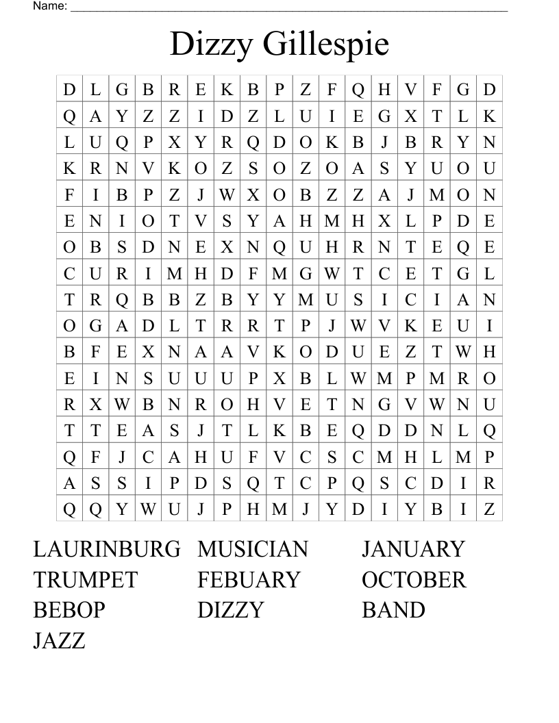 Dizzy Gillespie Word Search